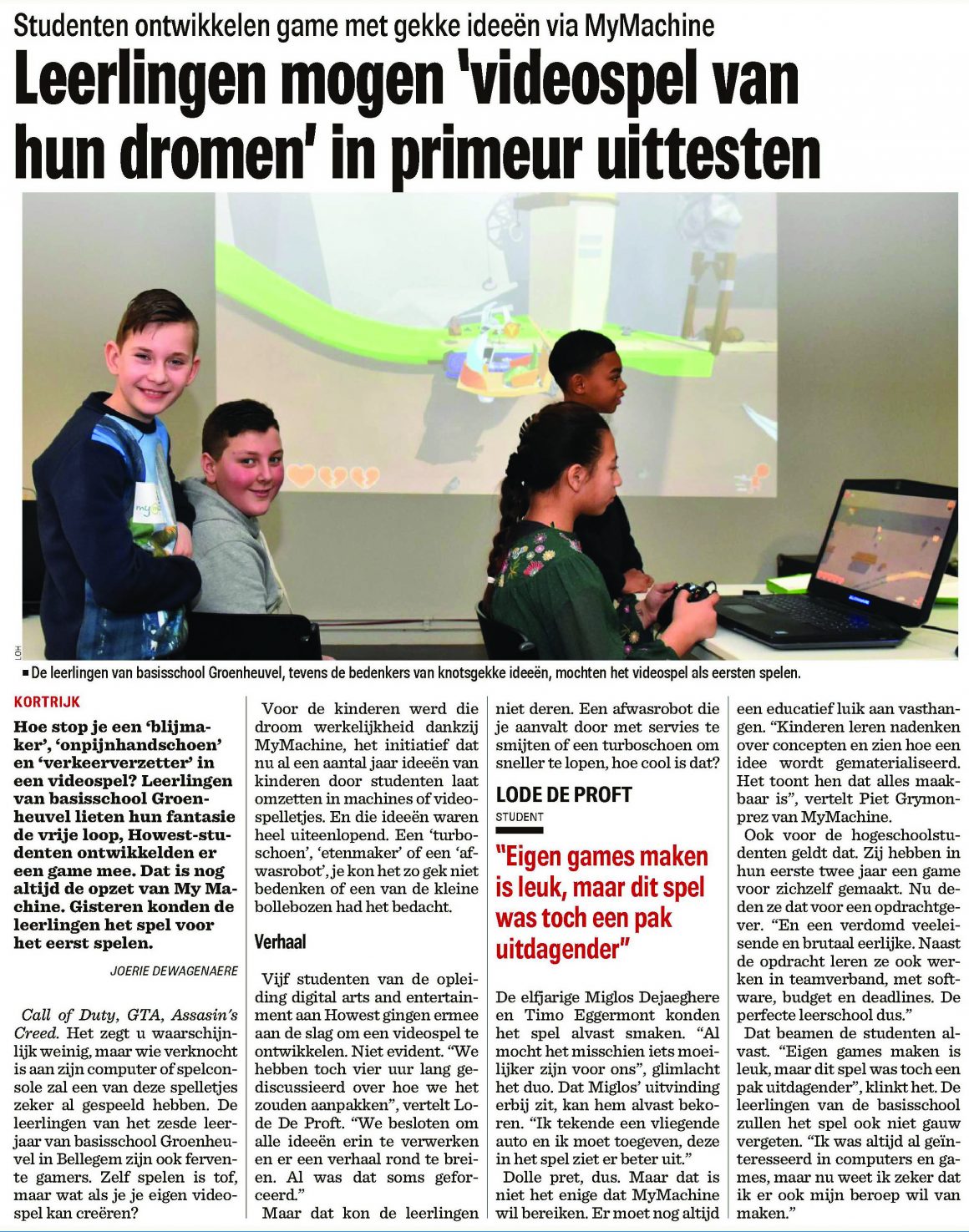 Groenheuvel-uitvinders testen hun game in hogeschool Howest – The Level