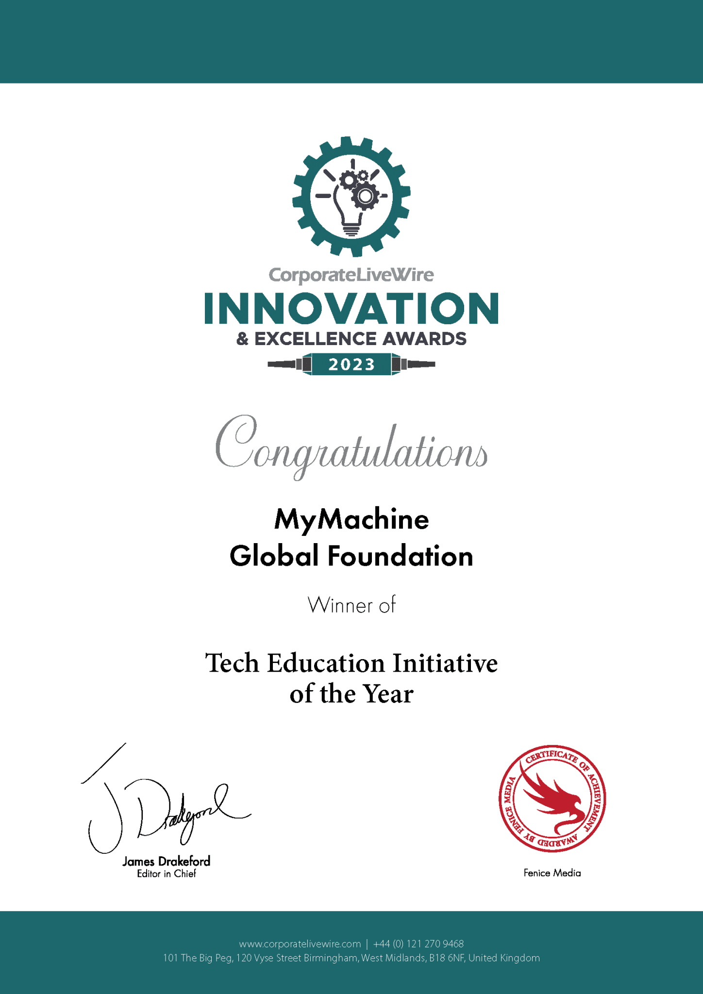 Corporate-LiveWire-Innovation-Excellence-Award_MyMachine-Global-Foundation_Certificate-1448×2048