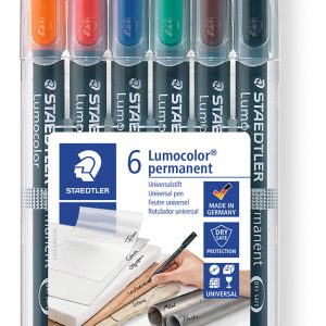 STAEDTLER Permanent markersæt 0,4 mm. Stregbredde S.  Etui med 6 farver.