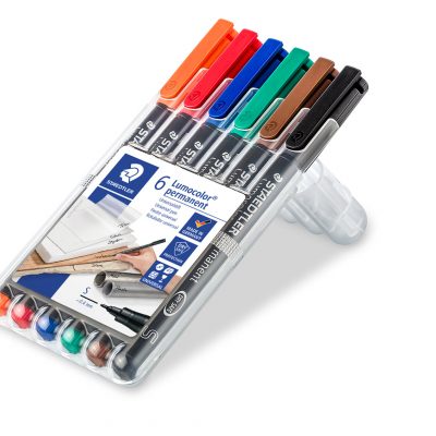 STAEDTLER Permanent markersæt 0,4 mm. Stregbredde S. Etui med 6 farver.