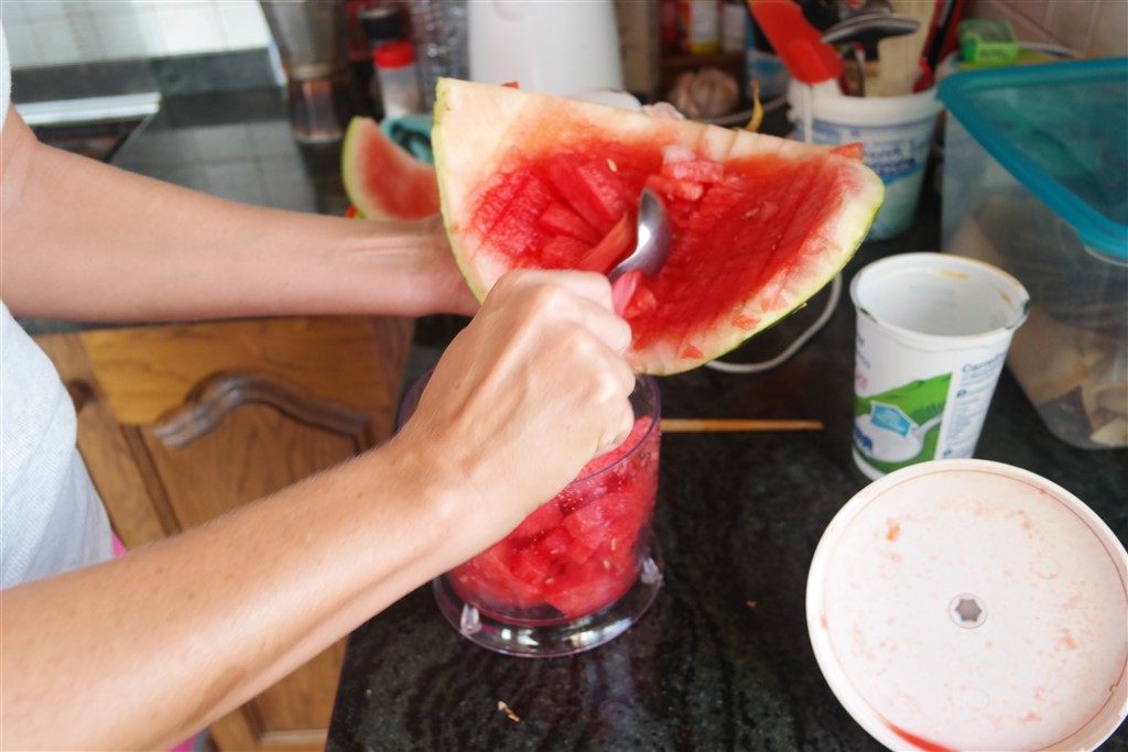 prickly pear and watermelon smoothie preparation