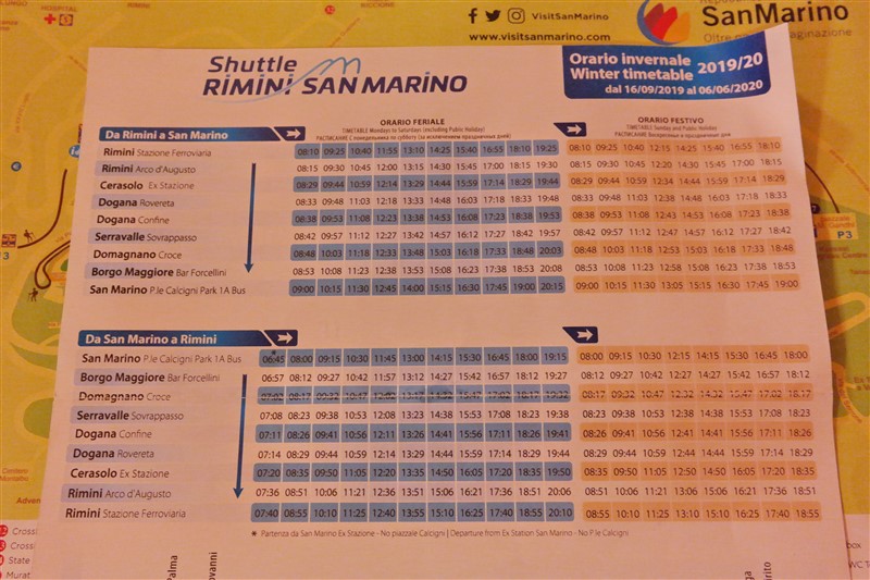 Rimini to San MArino bus schedule 