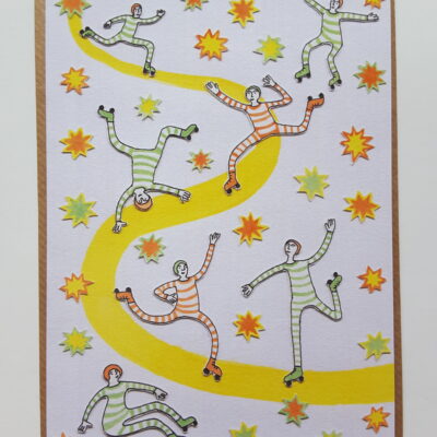 Blank greetings card, Rollerskating Stars