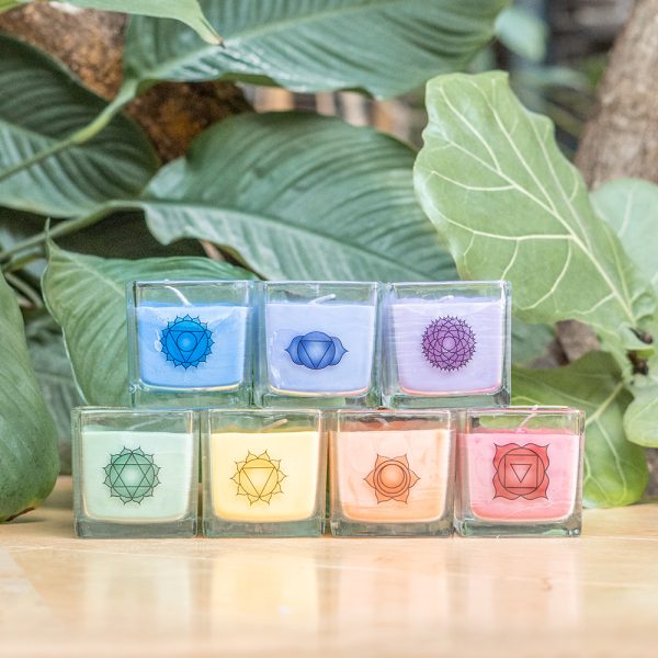 Set van 7 chakra koolzaadwas eco geurkaarsen - Afbeelding 2