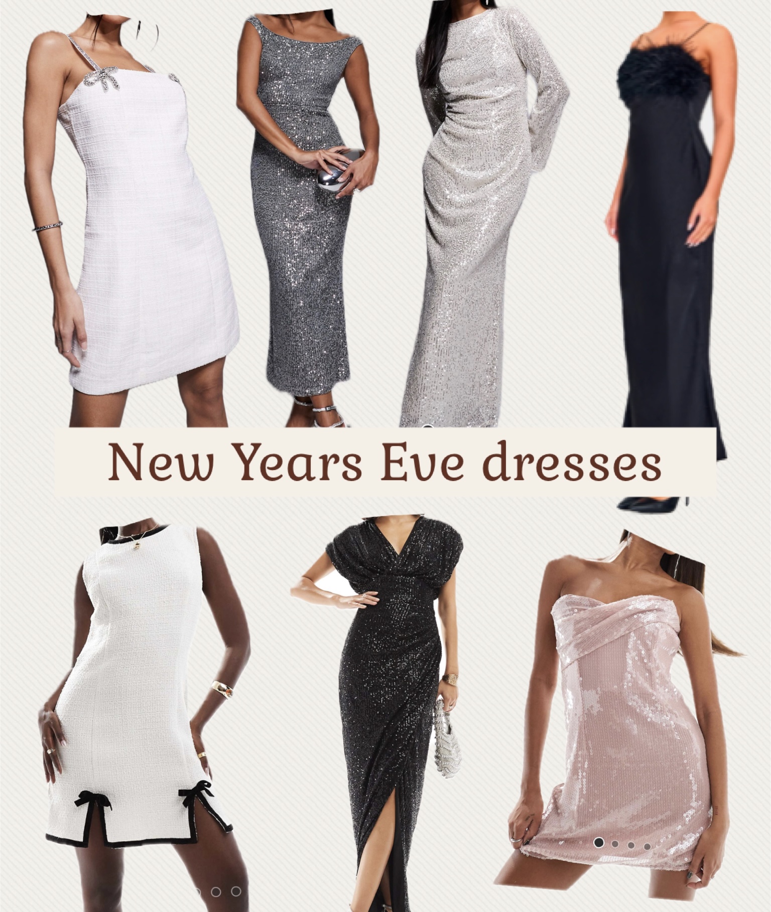 Trendy New Year's Eve dresses: satin slip dresses, sequin gowns, and chic party styles for the holiday season