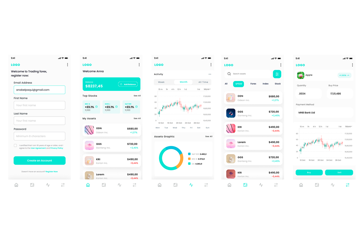 Trading in Forex & Stock Market Mobile App Ui Kit