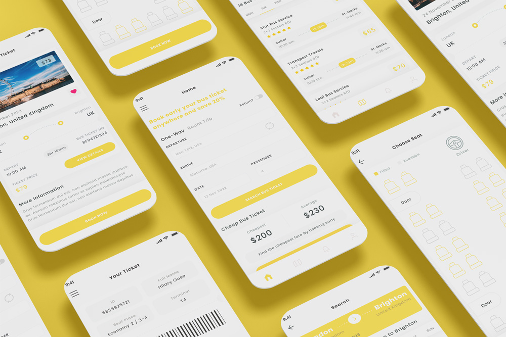 Bus Station, Booking & Coach Travel Ticket App UI Template