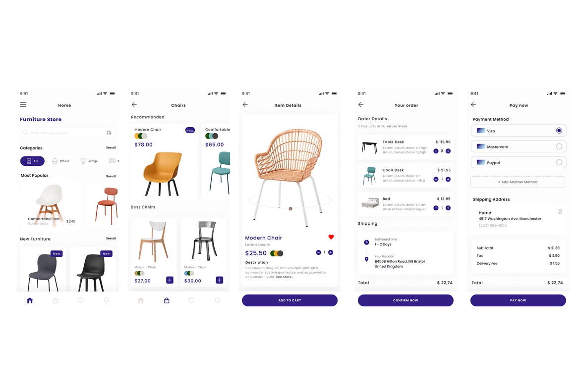 Furniture Ecommerce Shop & Chair Store App Ui Kit