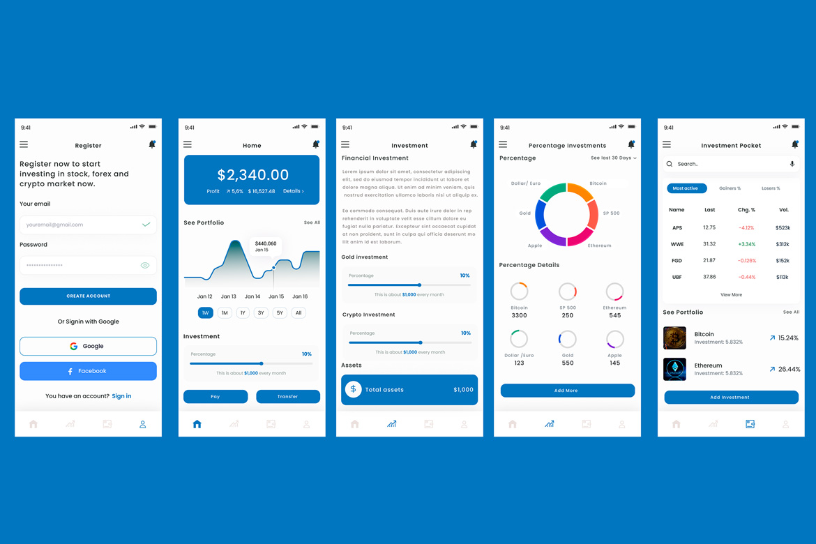 Investment, Forex & Crypto Financial Portfolio Mobile App Template