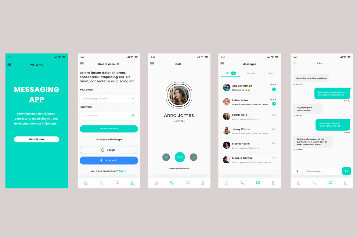 Messaging, Message, Chat, Calling & Calls App UI