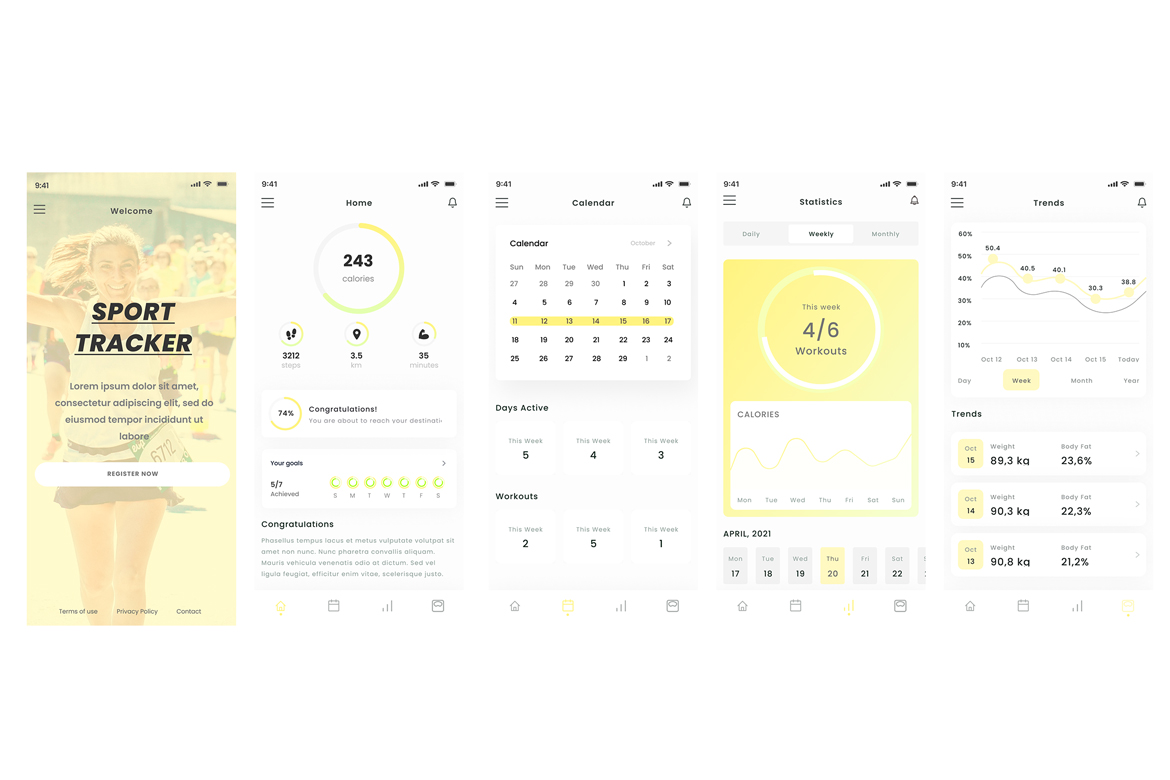 Sports Tracker, Health Habit & Weight Tracking Mobile App Template