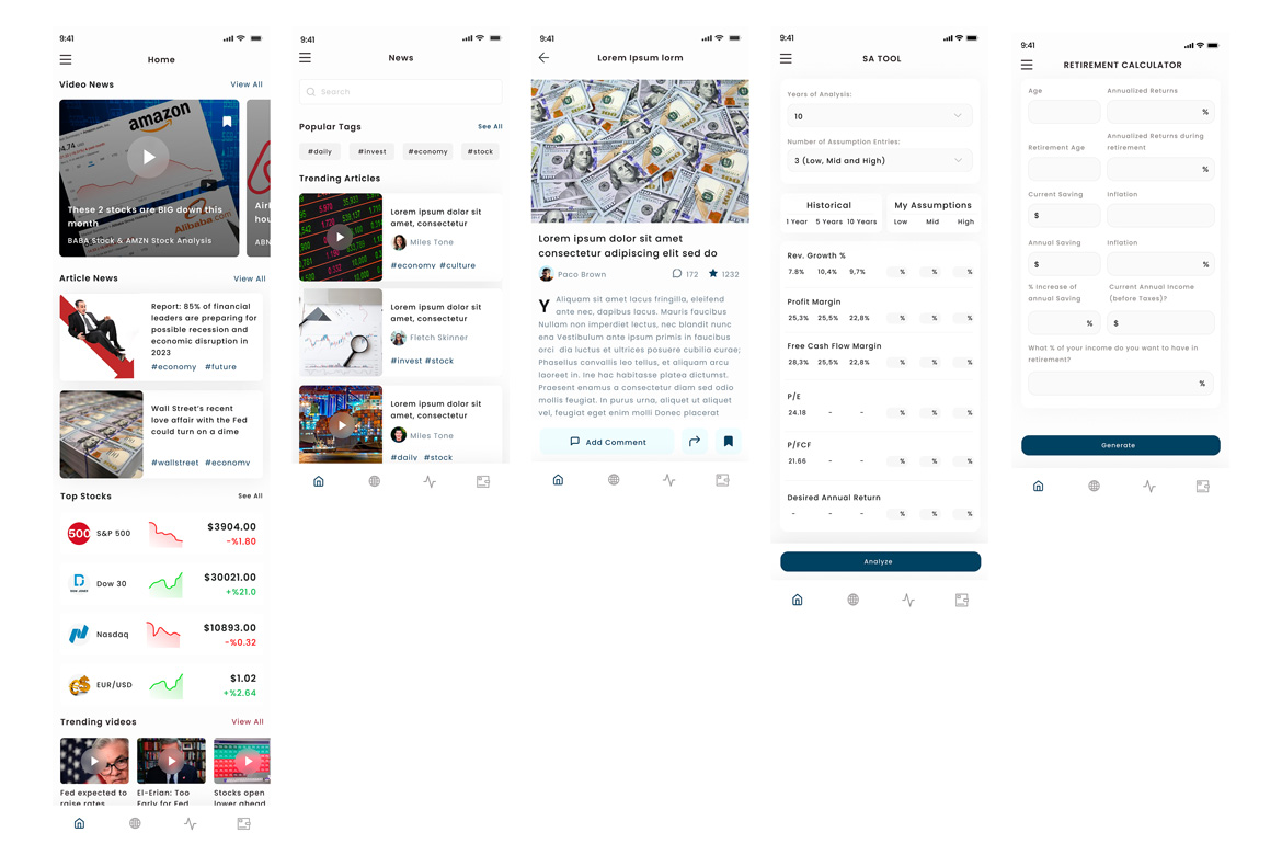 Financial Trade News & Retirement Calculator App 