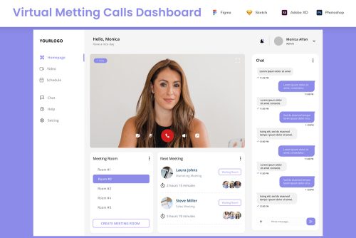 Virtual Meeting Calls & Online Chat Dashboard UI