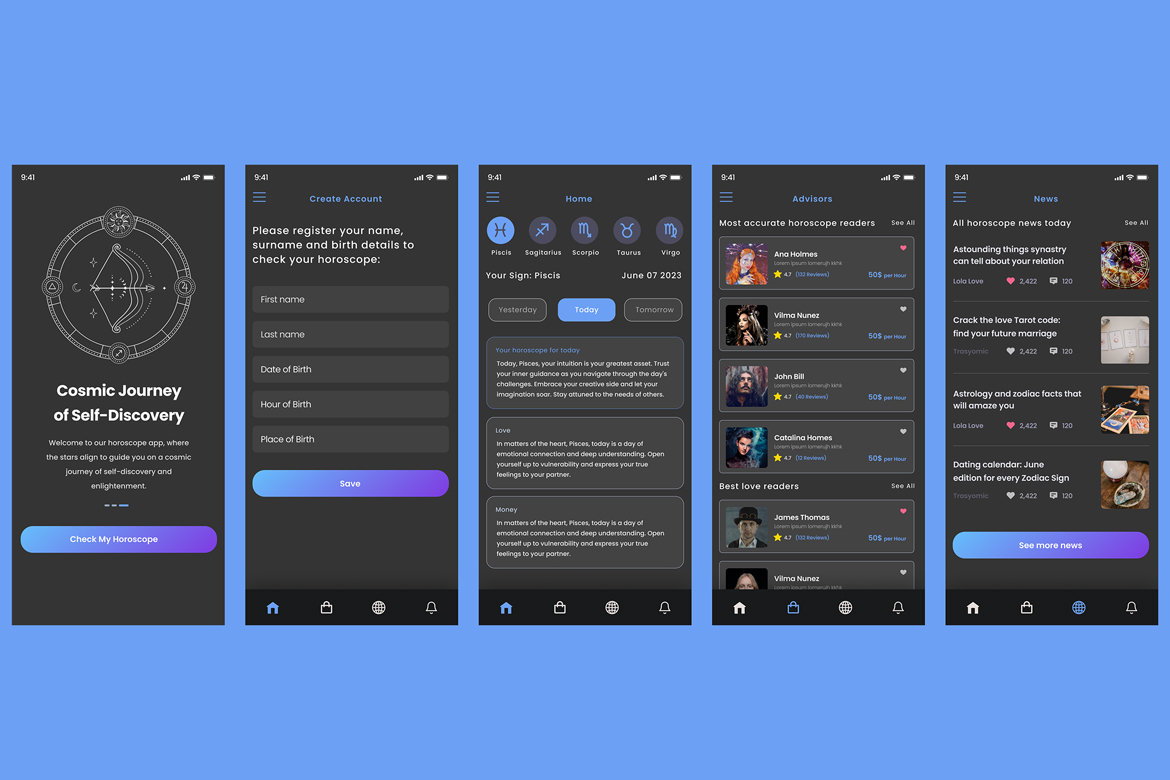 Horoscope Astrology & Zodiac Daily Reading App UI