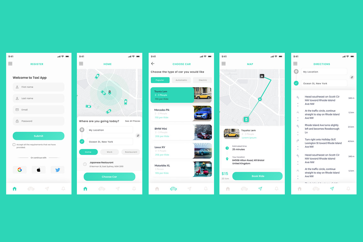 Taxi Booking, Driver Services & Ride Driver App UI