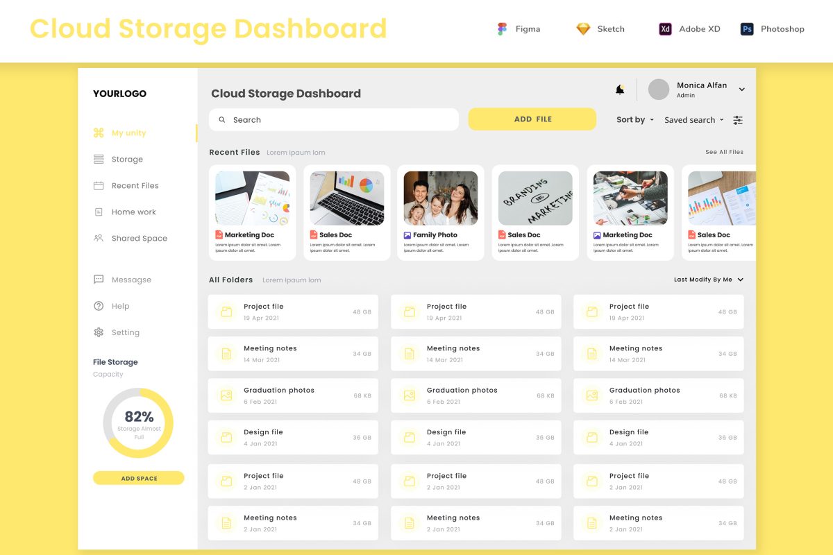 Cloud Storage,Document & File Manager Dashboard UI