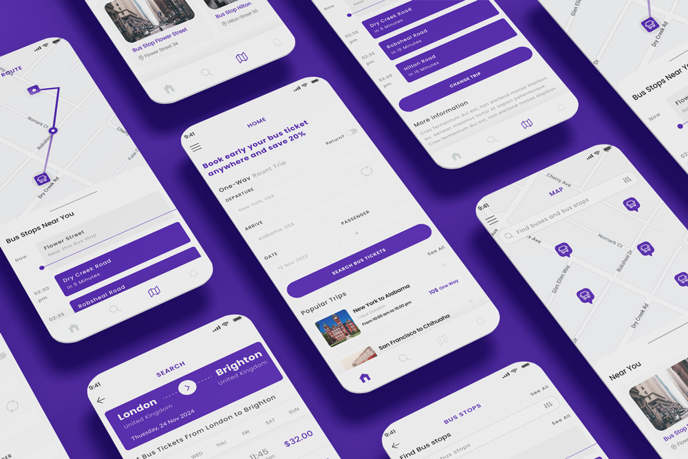 Bus Stop, Route Tracker & Public Transport App UI
