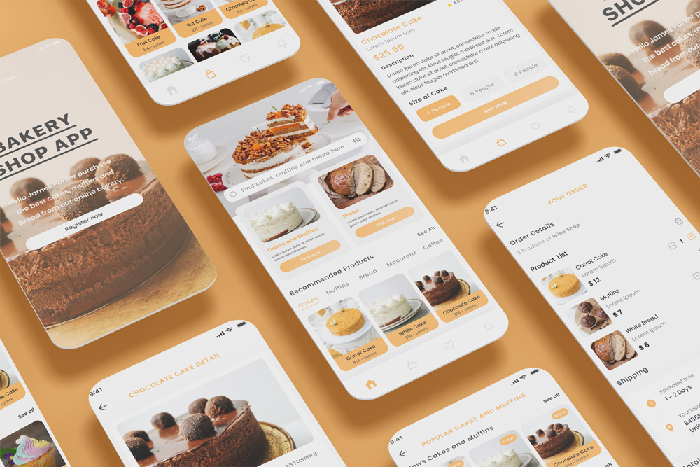 Cake E-commerce, Muffin Store & Bakery Shop App UI