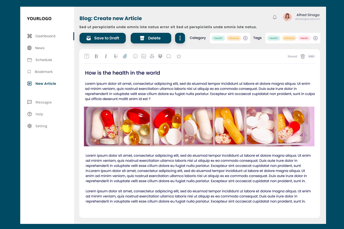 Blog, Create new & List of Articles Dashboard CMS