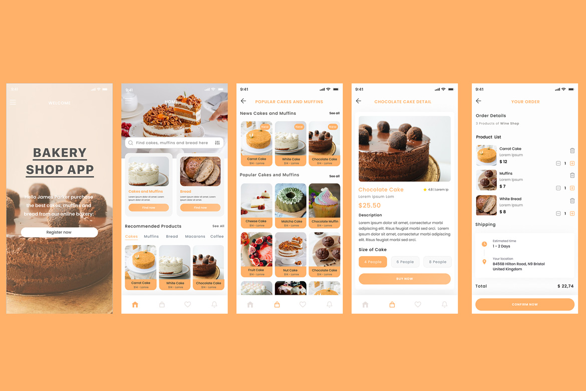 Cake E-commerce, Muffin Store & Bakery Shop App UI