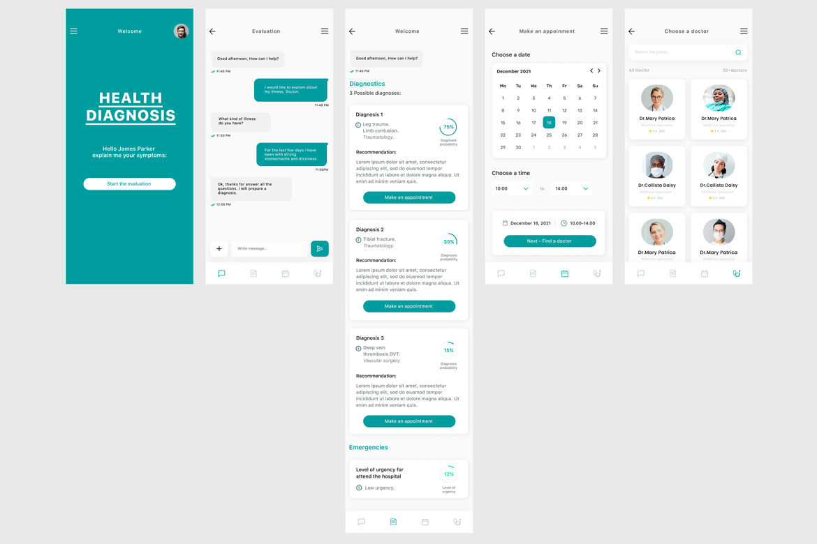 Health Check & Medical Diagnosis Blue App UI Kit