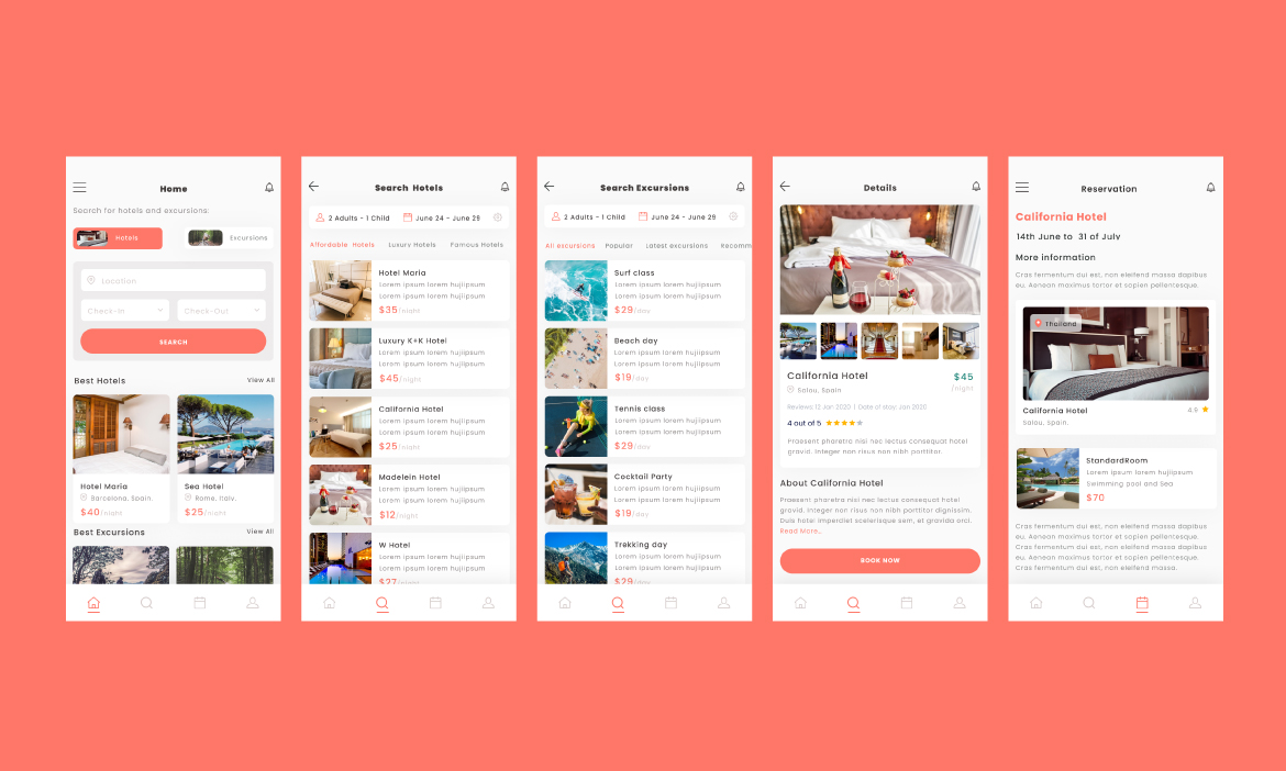 Book Hotel, Luxury villas & excursions App Ui kit