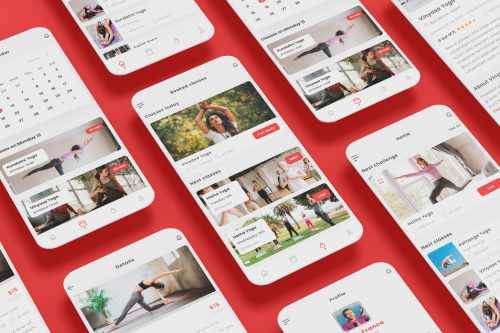 Yoga Gym & workout Booking class Red App Ui Kit Template