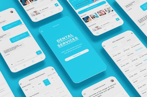 Dental surgeon, orthodontist, dental technician & dental services App Ui Kit Blue Template