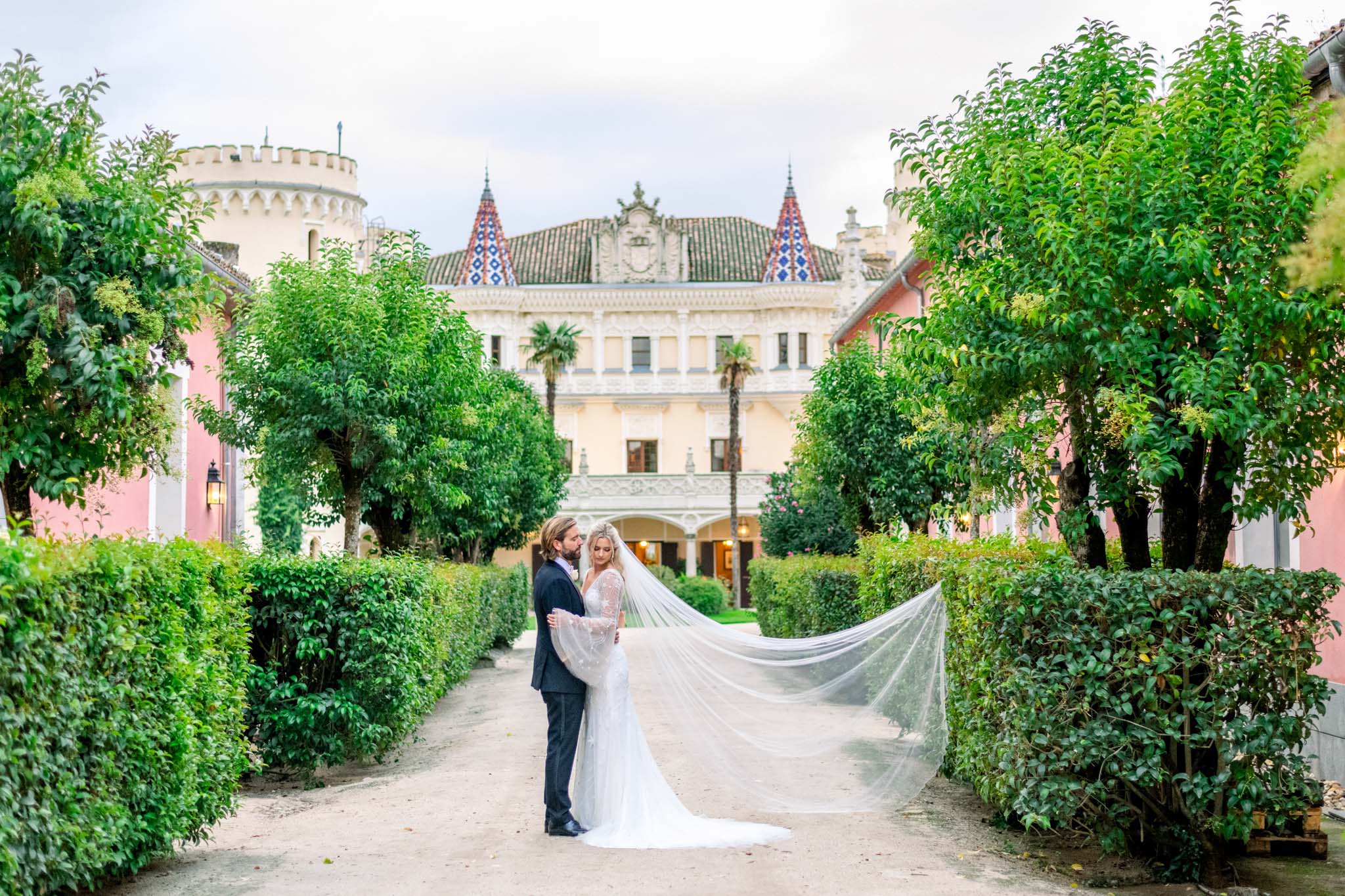 Wedding veil flying in the wind