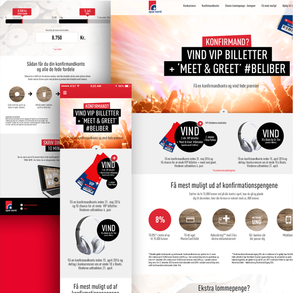 Responsivt design til Spar Nord – visning på web, mobil og tablet