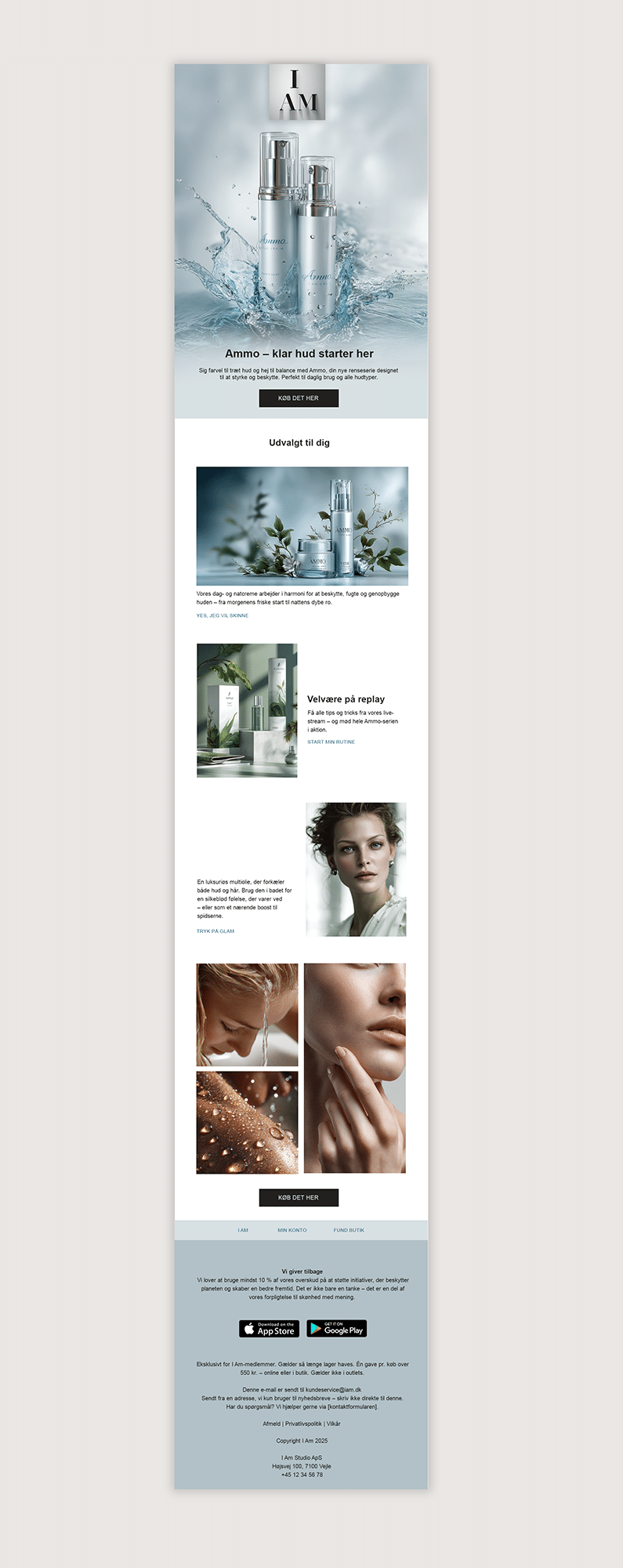 Nyhedsbrev design til butik med cremer – elegant layout
