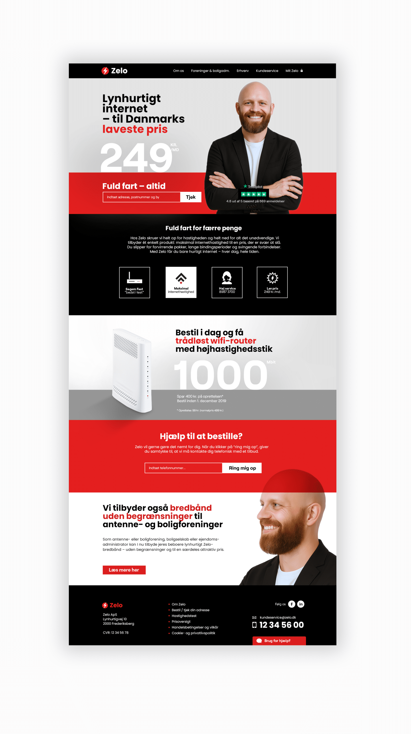 Webdesign af forside til internetudbyder – harmonisk layout med tilpassede farver og billeder