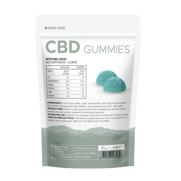 nature cure cbd blueberry gummies 30 pcs back side