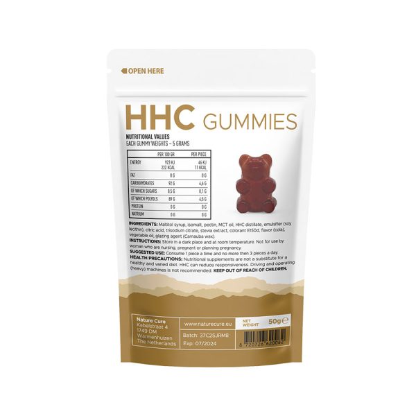 nature cure hhc gummies 10 pcs 25 mg back side