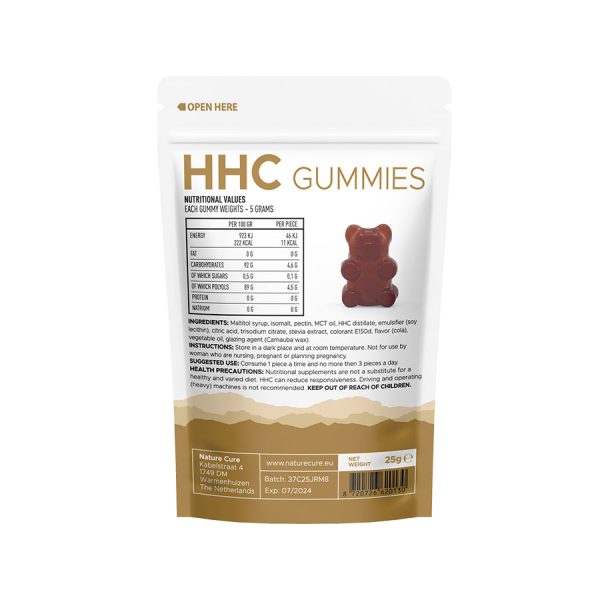 nature cure hhc gummies 5 pcs 25 mg back side