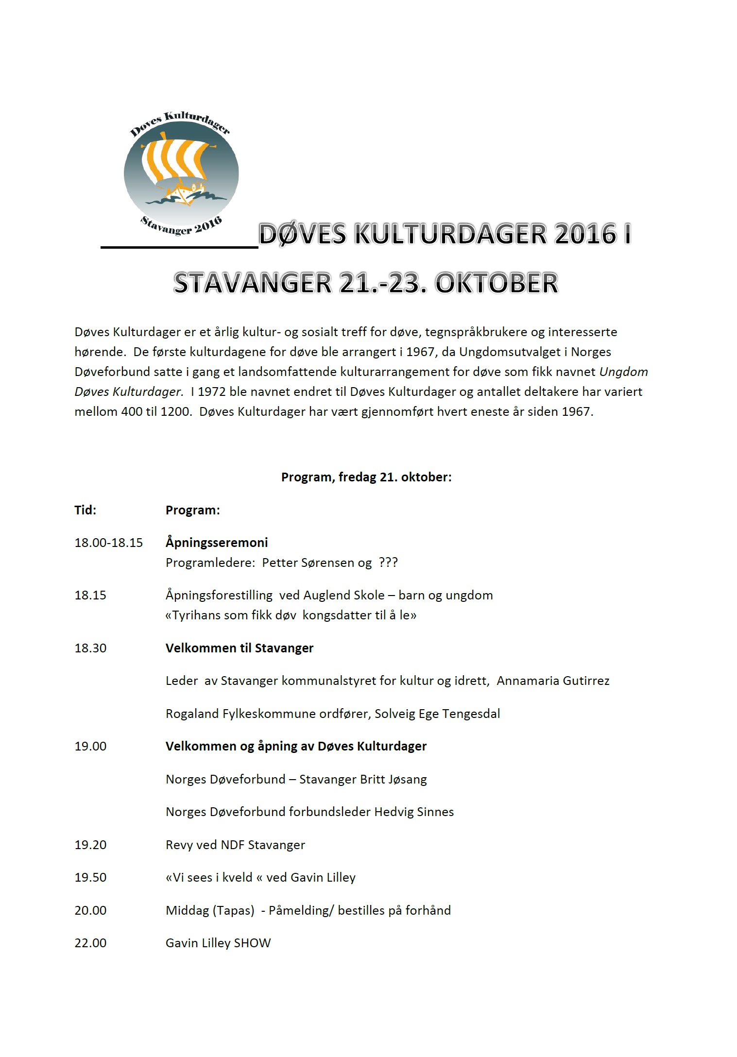 Program & info – Døves Kulturdager i Stavanger 2016