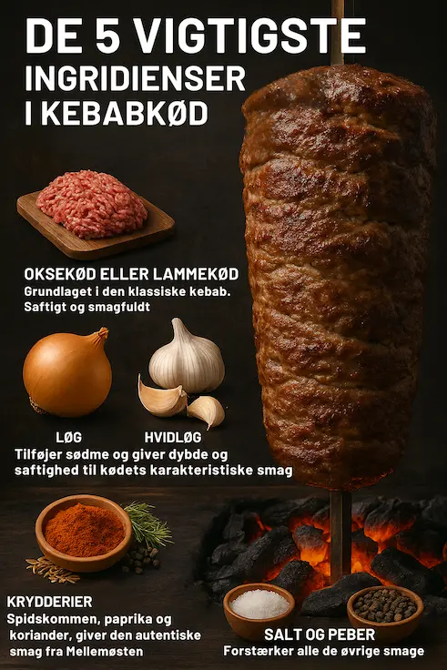 Infografik over de 5 vigtigste ingridienser i kebabkødet