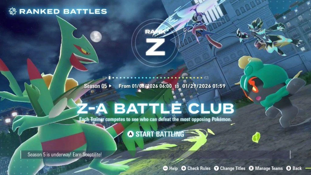 Pokemon Legends Z-A Ranked Battle Season 5 Menu