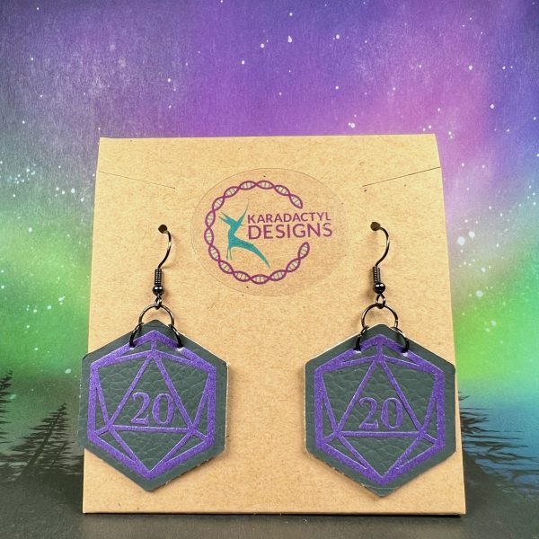 Metallic Purple D20 - Faux Leather Earrings