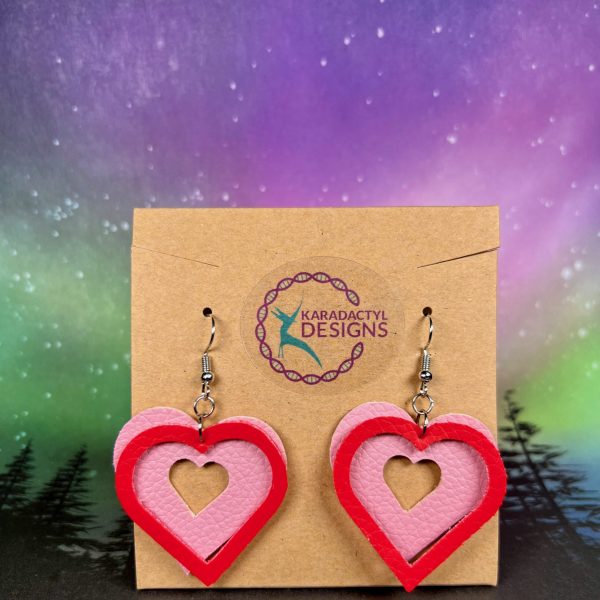 Pink and Red Hearts - Faux Leather Earrings