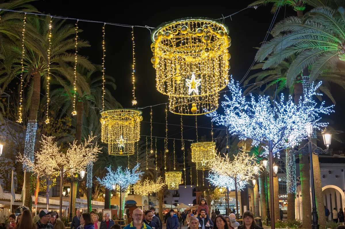 Christmas lights, Balcon de Europa, Nerja, Spain