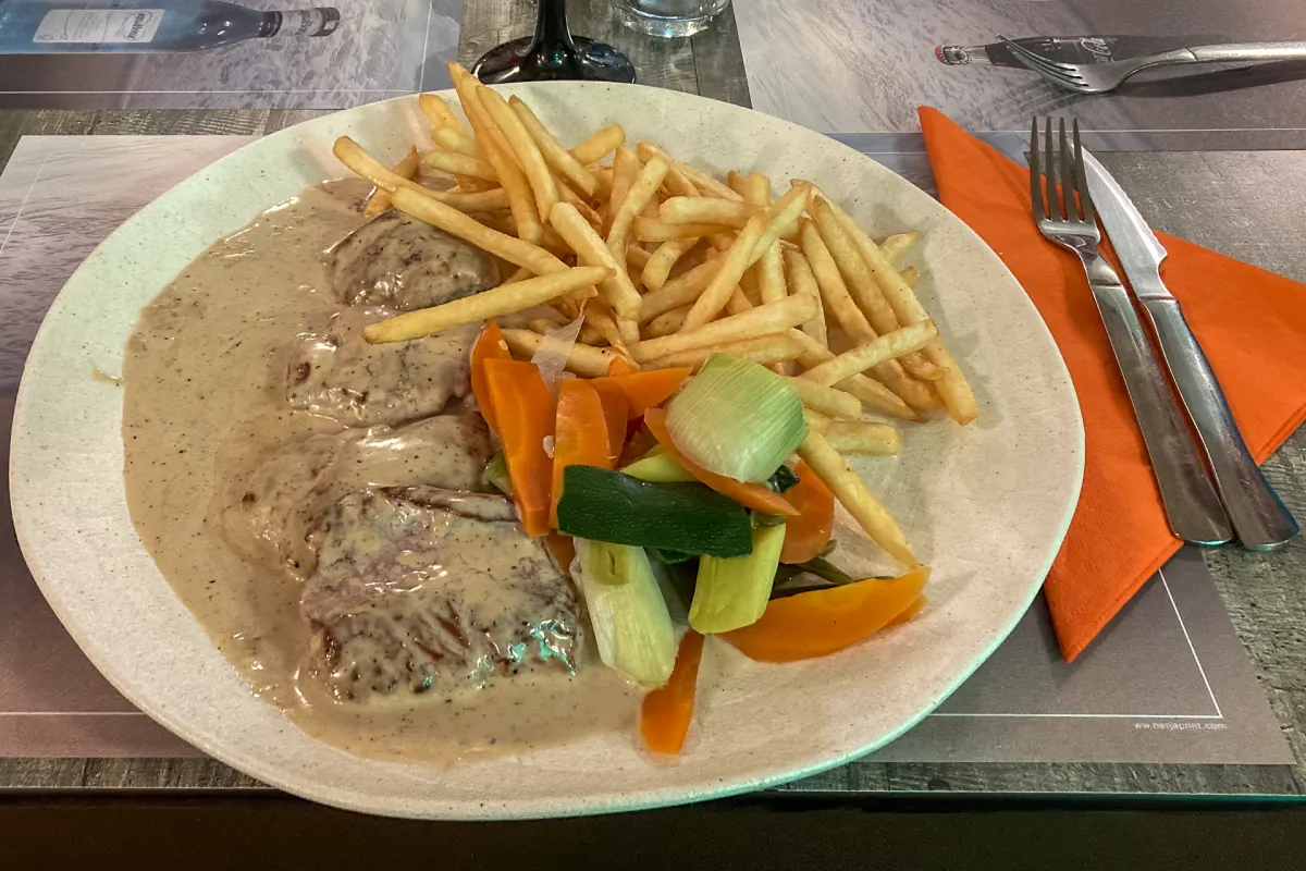 pork with pepper sauce and Roquefort at Mirasol, Nerja