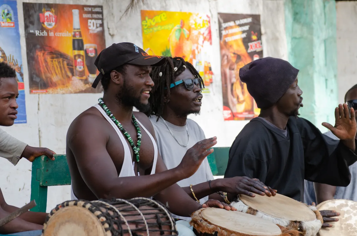 West African drummers at wrestling match