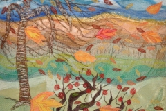 "Efterår", Tekstilkunst af Nete Riemann, 38 x 50