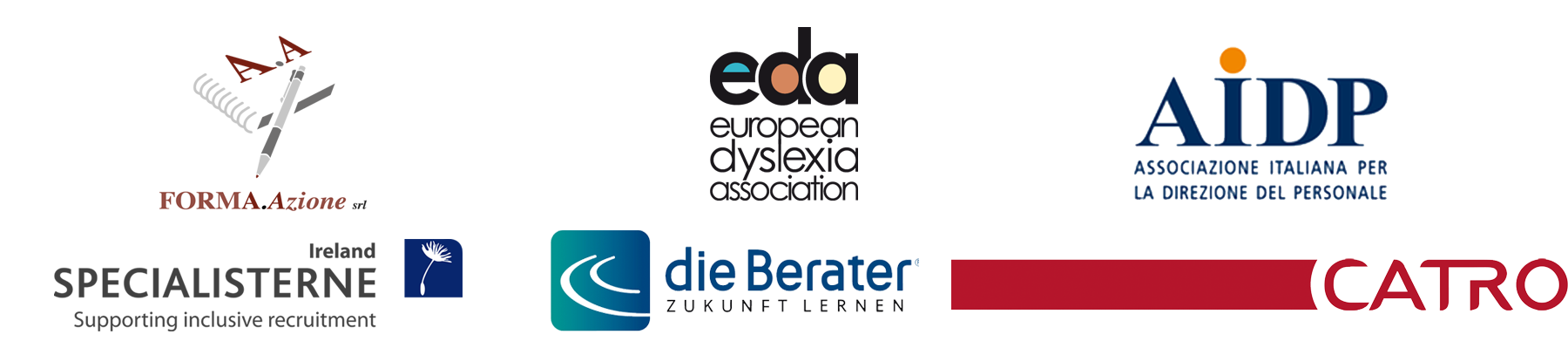 Logos von EDA, die Berater, AIDP, Forma Azione, Specialisterne und Catro