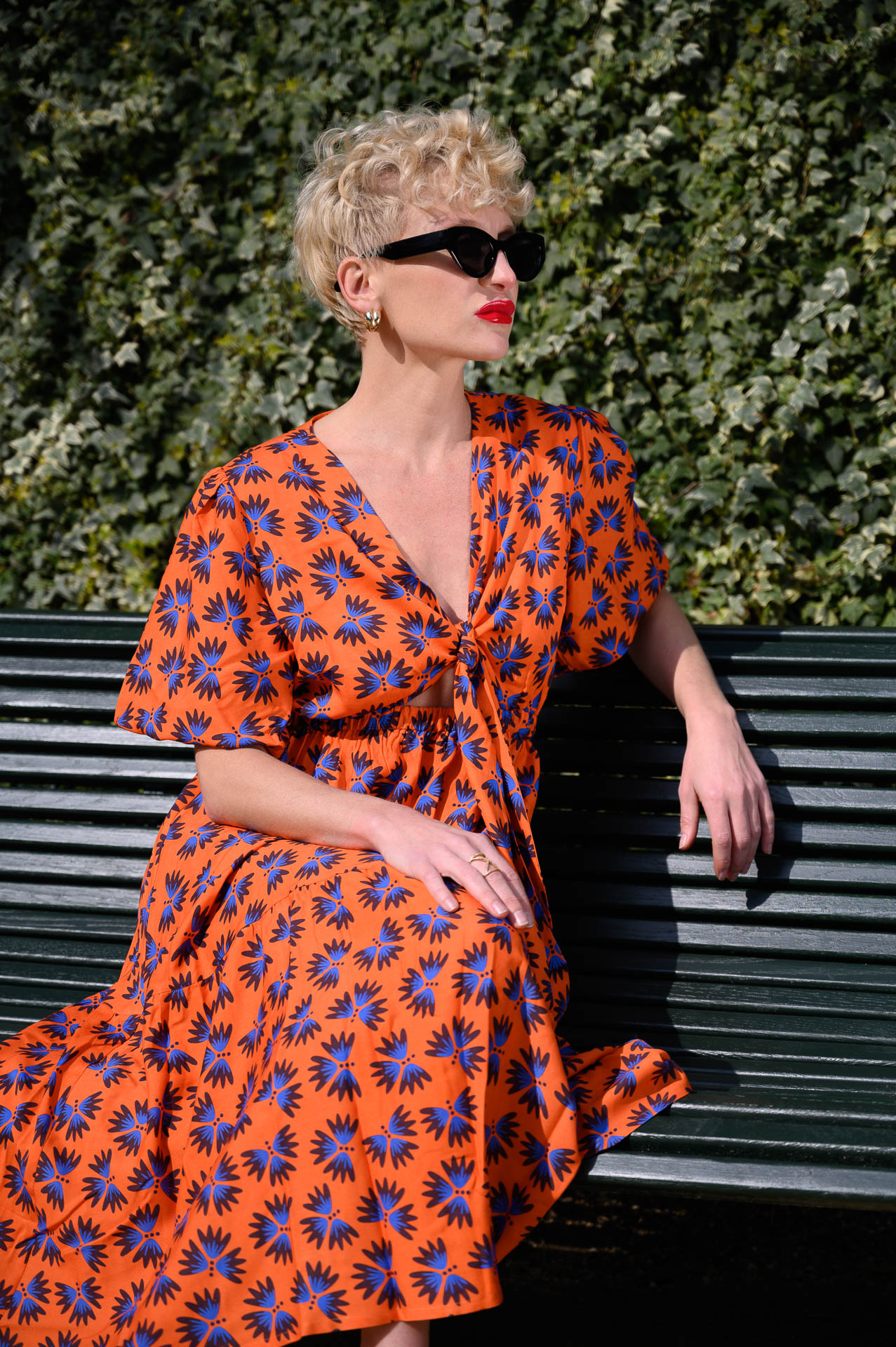 Robe orange a fleurs bleues Nevice