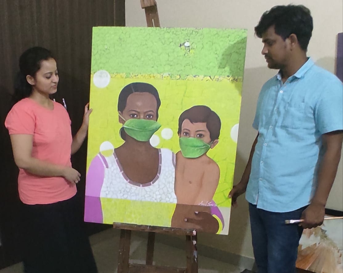 ब्रज यातायात एवं पर्यावरण जन जागरूकता समिति उत्तर प्रदेश जारी द्वारा मास्क लगाओ अभियान के अंतर्गत चित्रकार दंपत्ति ने बनाई पेंटिंग | New India Times