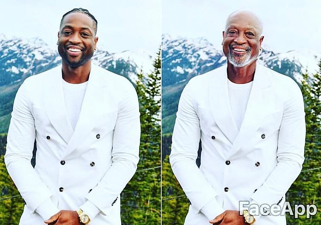 Dwyane Wade was among the celebrities to post his own fast-forward image using Faceapp with the caption 'Grandpa Wade huh.'