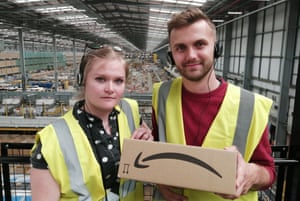 Theatre-makers Kezia Cole and Richard Hay at an Amazon warehouse.