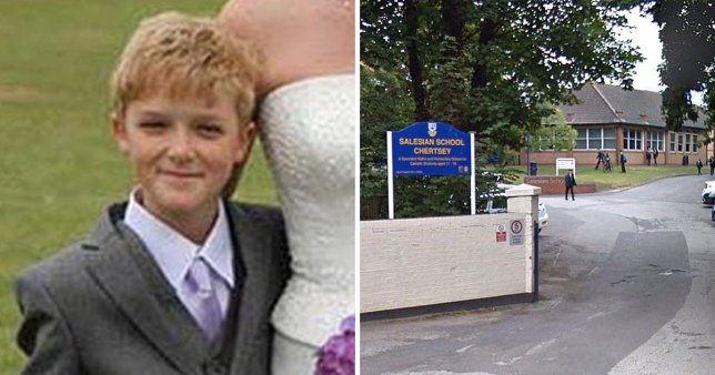 A photo of Sam Connor next to a photo of the Salesian School gates, Surrey